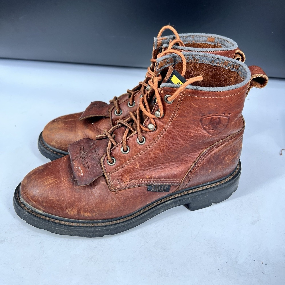 Ariat Womens 7.5B Brown Leather Lace Up Roper Ranch Ankle Work Boots 31080 ATS
